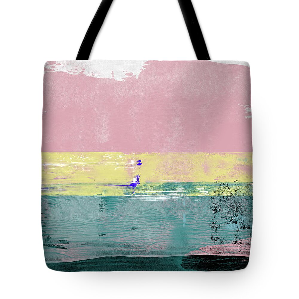 Abstract Tote Bag featuring the painting Flamingo Sky Abstract Study by Naxart Studio
