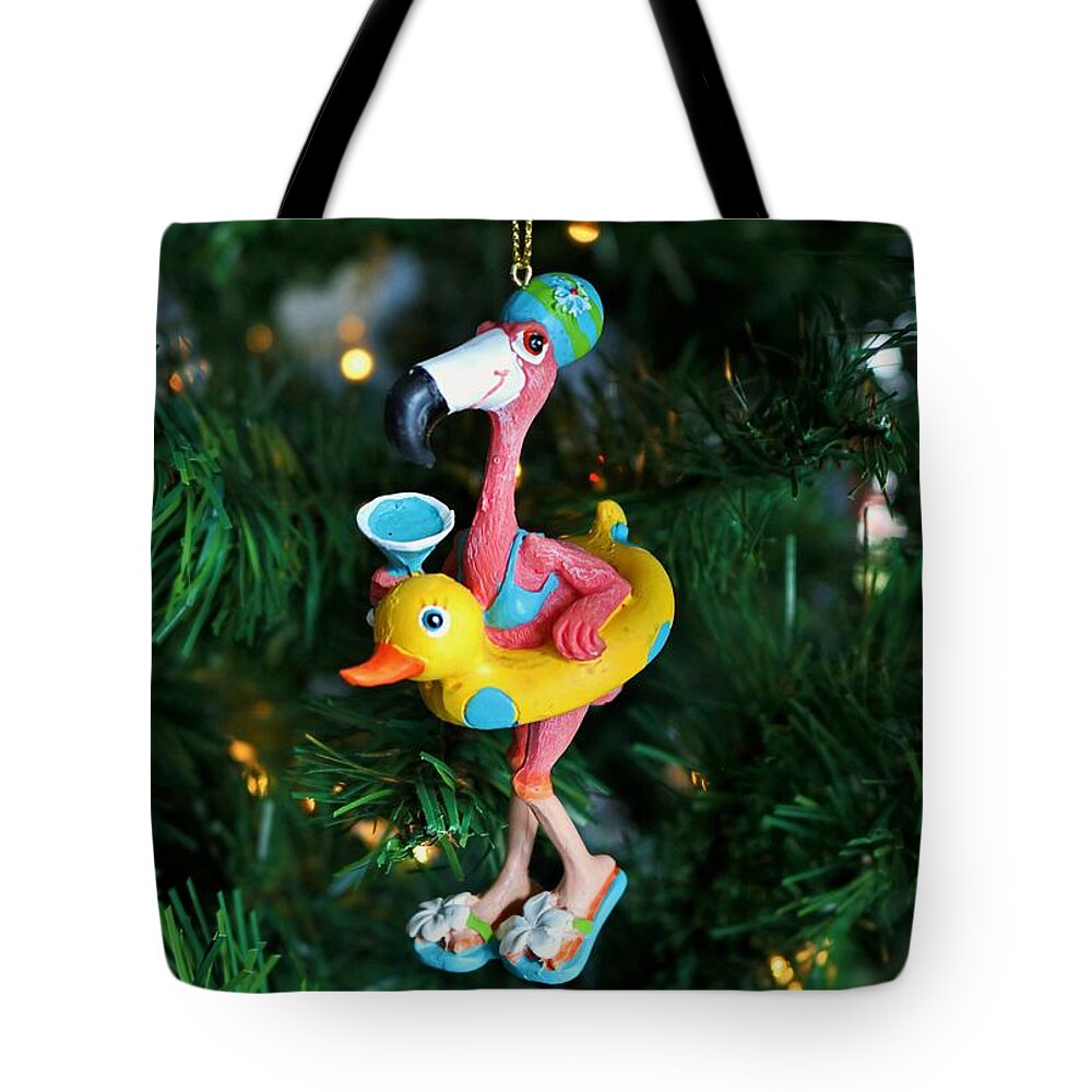 Flamingo Tote Bag featuring the photograph Flamingo Swimmer by Michiale Schneider