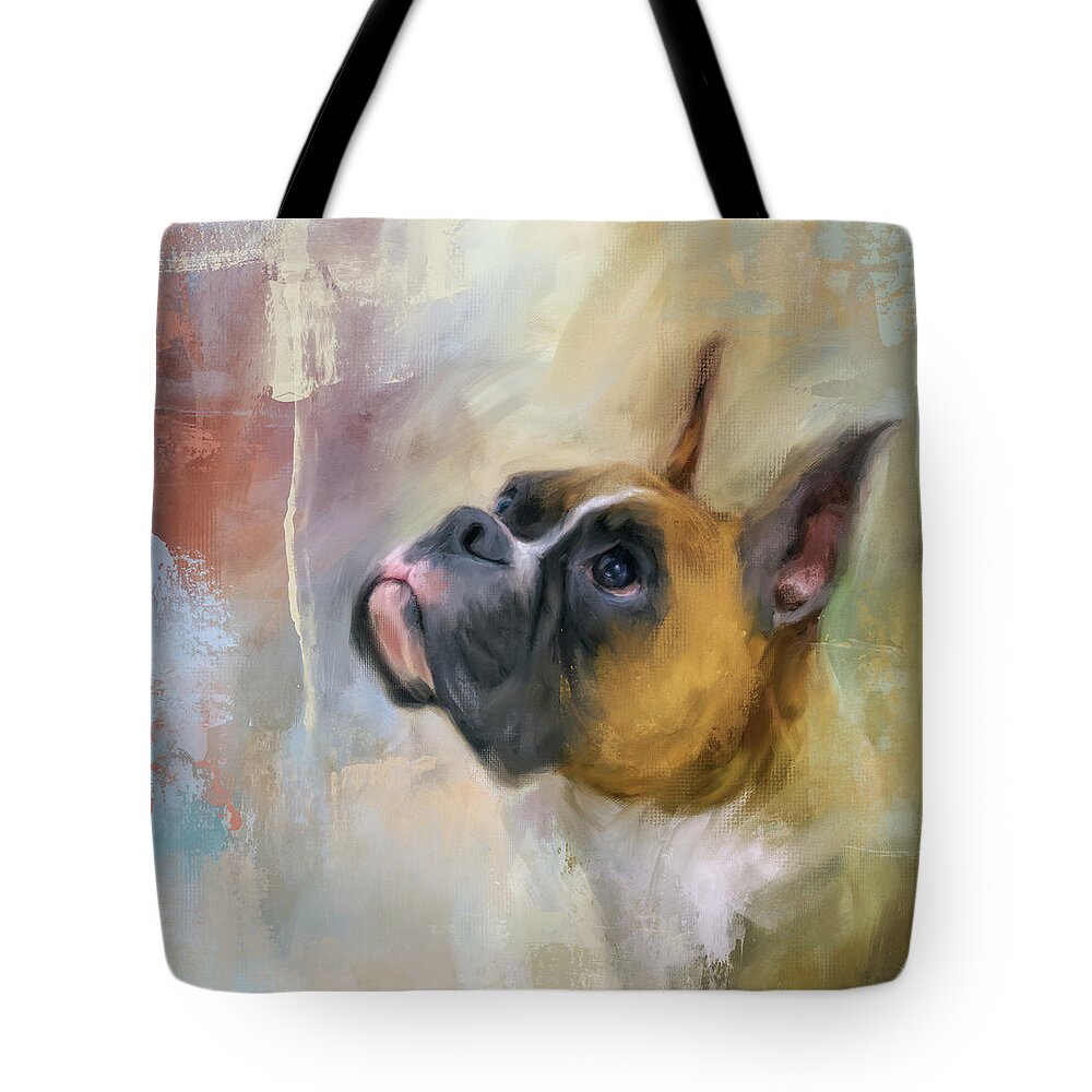 Colorful Tote Bag featuring the painting Flashy Fawn Boxer by Jai Johnson