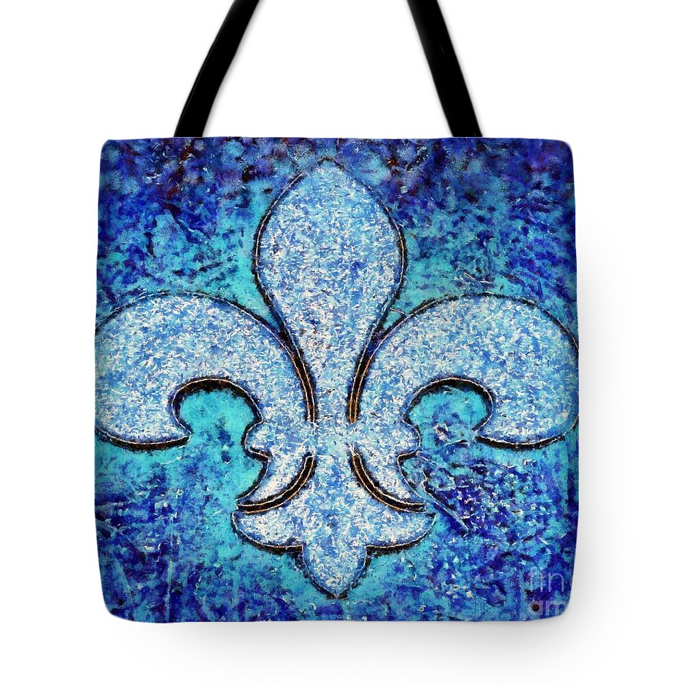 Fleur De Lis Tote Bag featuring the painting Fleur de lis blue ice by Janine Riley