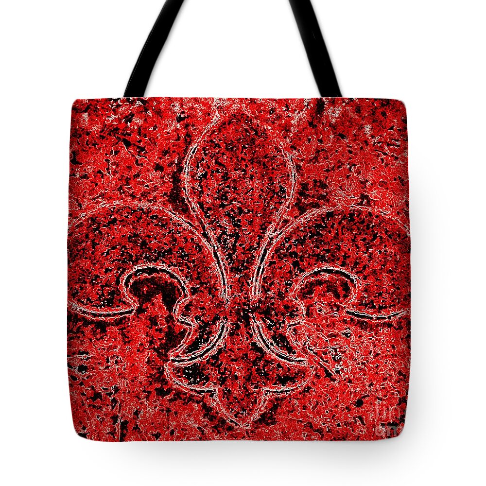 Fleur De Lis Tote Bag featuring the painting Fleur de lis Red Ice by Janine Riley