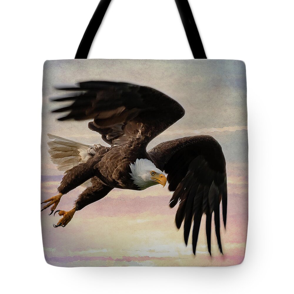 Bald Eagle Tote Bag featuring the photograph Flight by Mary Hone
