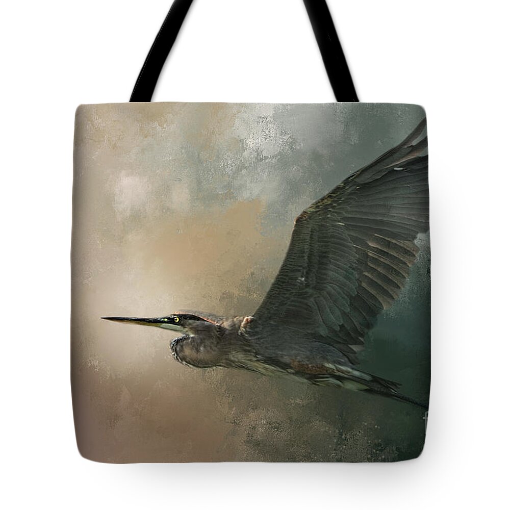 Bird Tote Bag featuring the photograph Flight Of The Great Blue by Marvin Spates