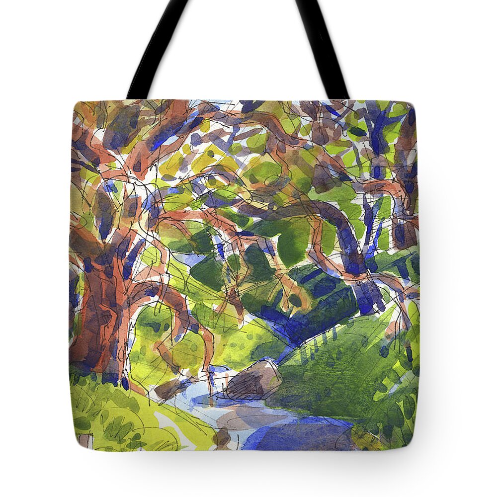 Landscape Tote Bag featuring the painting Flooded Trail by Judith Kunzle