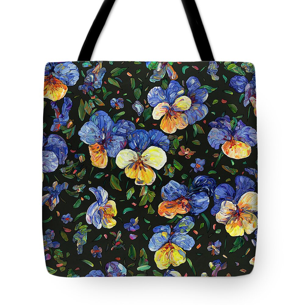 Flowers Tote Bag featuring the painting Floral Interpretation - Pansies by James W Johnson