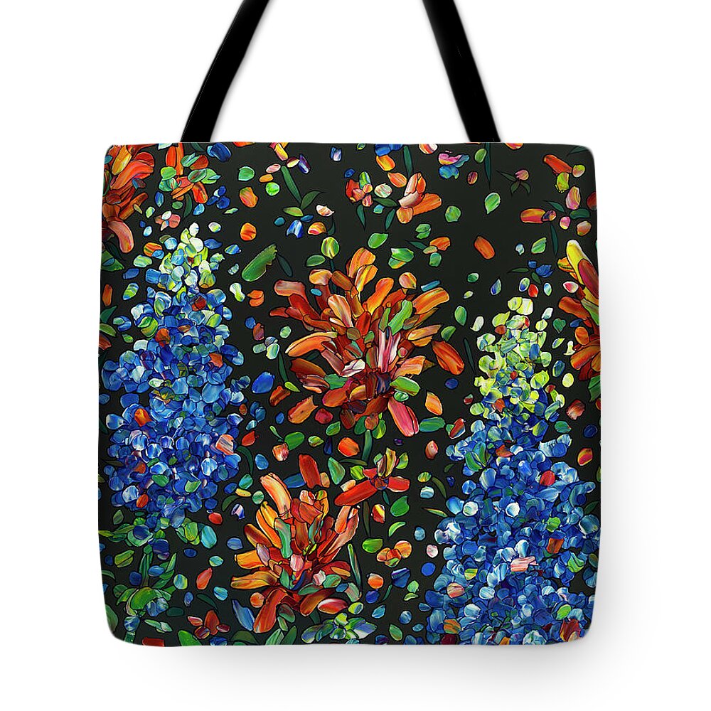 Flowers Tote Bag featuring the painting Floral Interpretation - Texas Wildflowers by James W Johnson