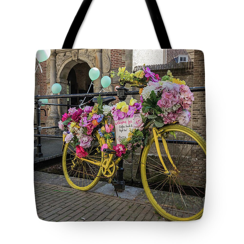 Floral Tote Bag featuring the photograph Floral Publicity Bike by Eva Lechner