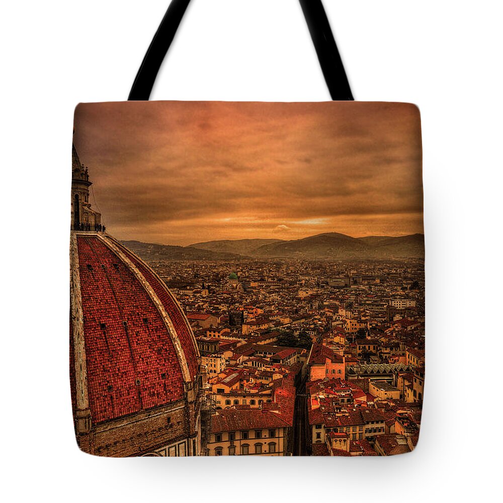 Outdoors Tote Bag featuring the photograph Florence Duomo At Sunset by Mcdonald P. Mirabile