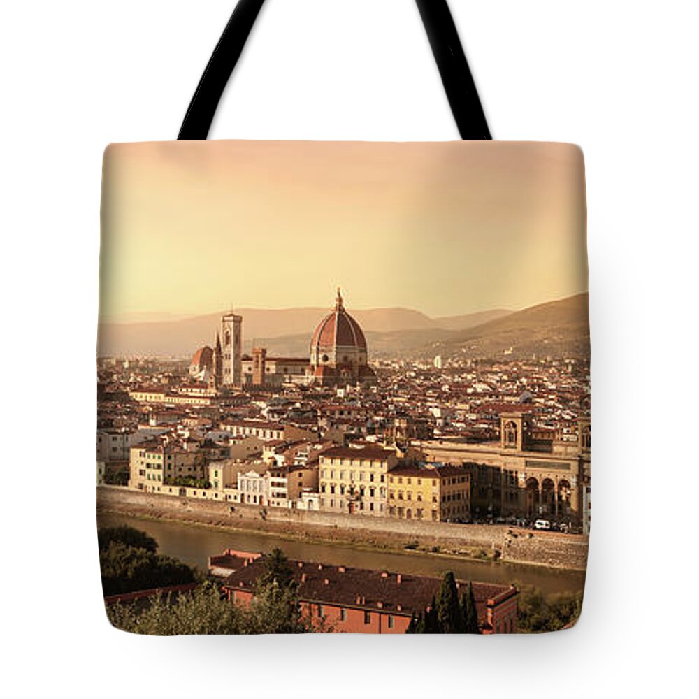Panoramic Tote Bag featuring the photograph Florence Panorama by Narvikk
