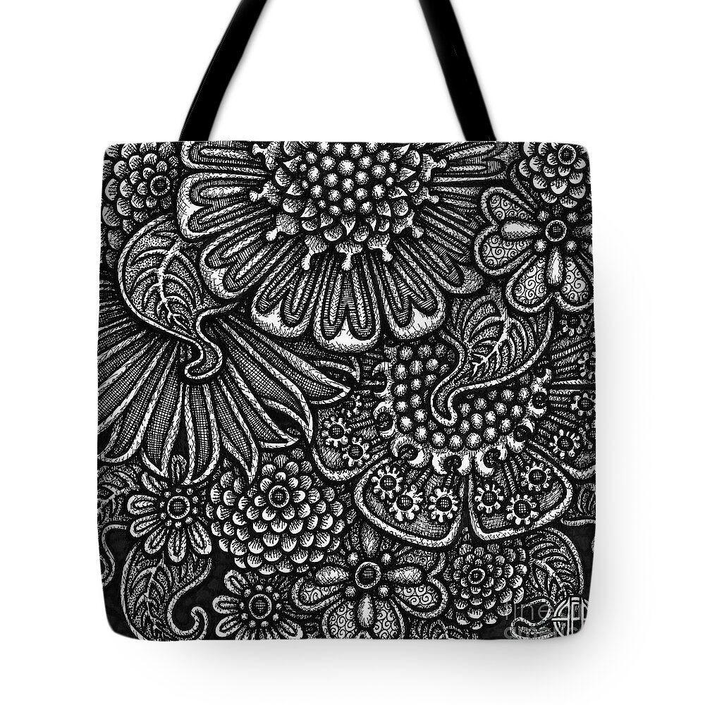 Pen And Ink Tote Bag featuring the drawing Floriated Ink 8 by Amy E Fraser