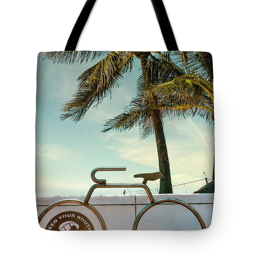 Estock Tote Bag featuring the digital art Florida, Fort Lauderdale, Las Olas Beach, Bike Rack by Gabriel Jaime Jimenez
