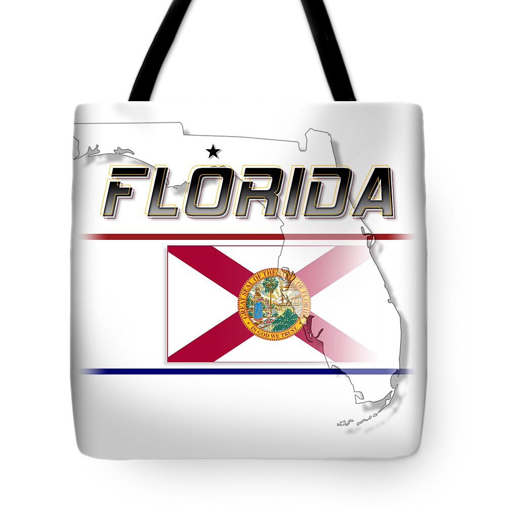 Florida Tote Bag featuring the digital art Florida State Horizontal Print by Rick Bartrand