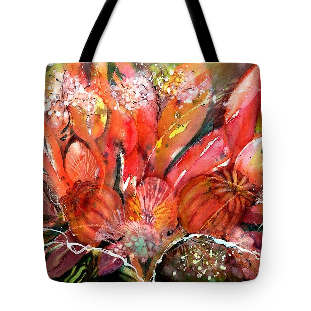Flower Bouquet Tote Bag featuring the painting Flower Bouquet with poppy seed pods by Sabina Von Arx