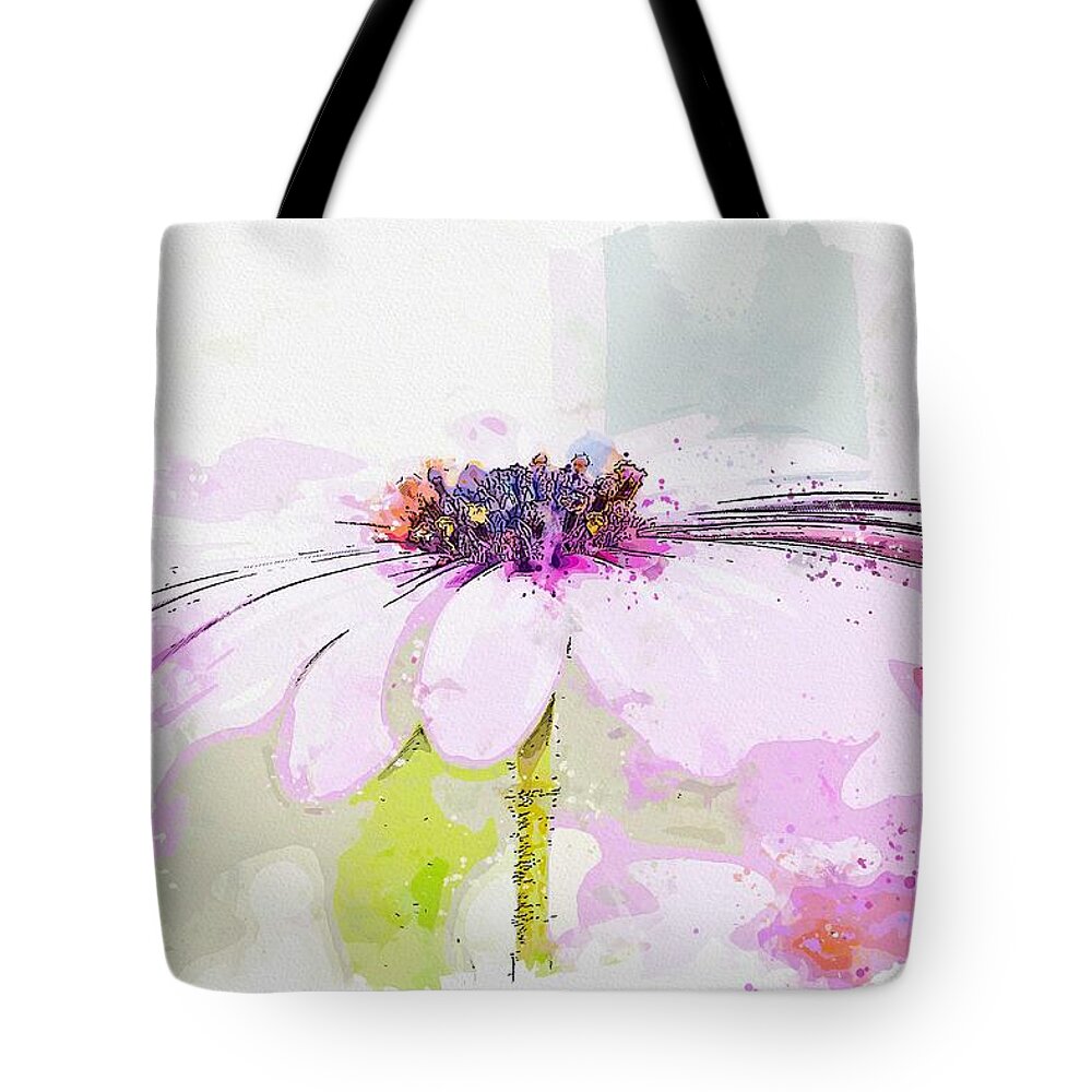 Flower Tote Bag featuring the painting Flower Macro Nature Plant Macro Chichewa Close - watercolor by Adam Asar by Celestial Images
