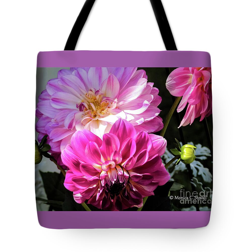 Dahlia Flowers Tote Bag featuring the photograph Flowers Hanging No. HGF14 by Monica C Stovall