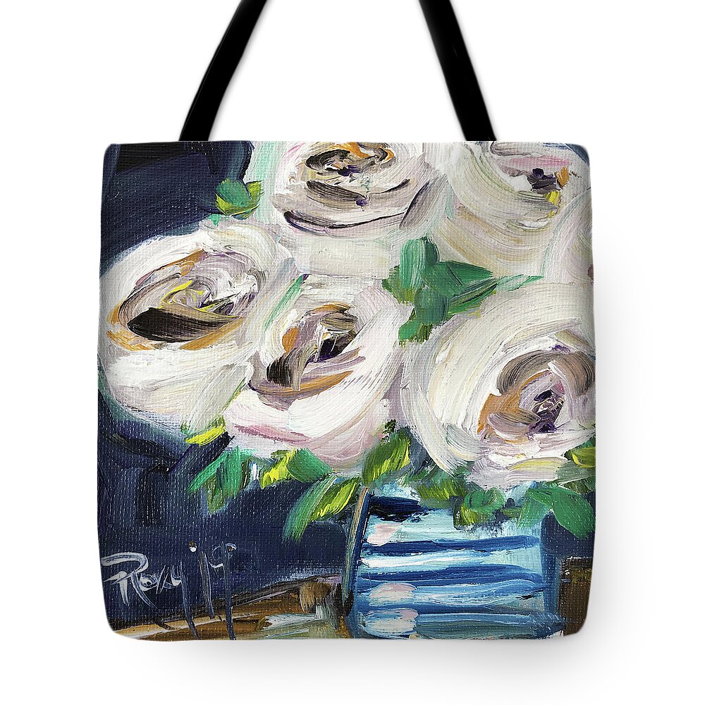 Roses Tote Bag featuring the painting Fluffy White Roses by Roxy Rich