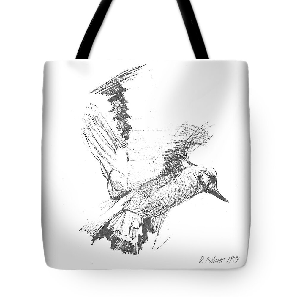 Bird Tote Bag featuring the drawing Flying Bird Sketch by Denise F Fulmer