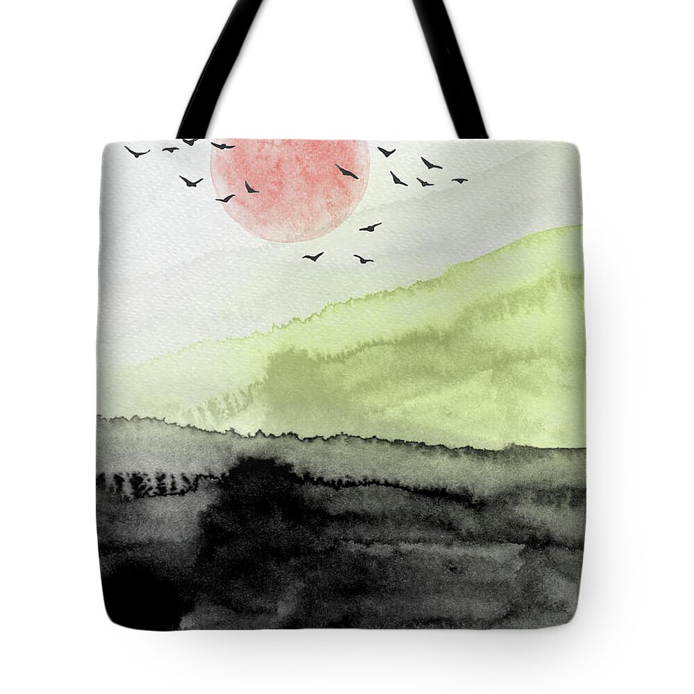 Landscape Tote Bag featuring the painting Flying Birds Watercolor by Naxart Studio