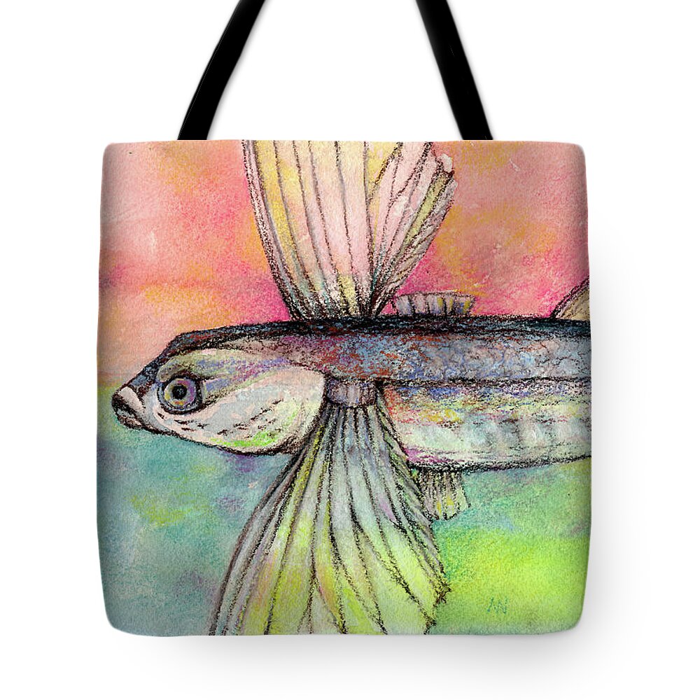 Flying Fish Tote Bag featuring the pastel Flying Fish from Barbados by AnneMarie Welsh