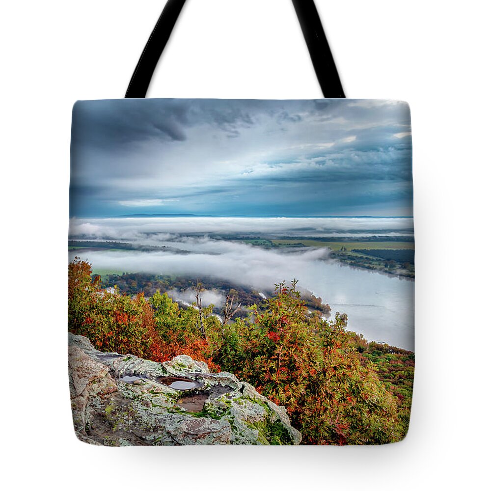 Petit Jean Tote Bag featuring the photograph Fog On The River by James Barber