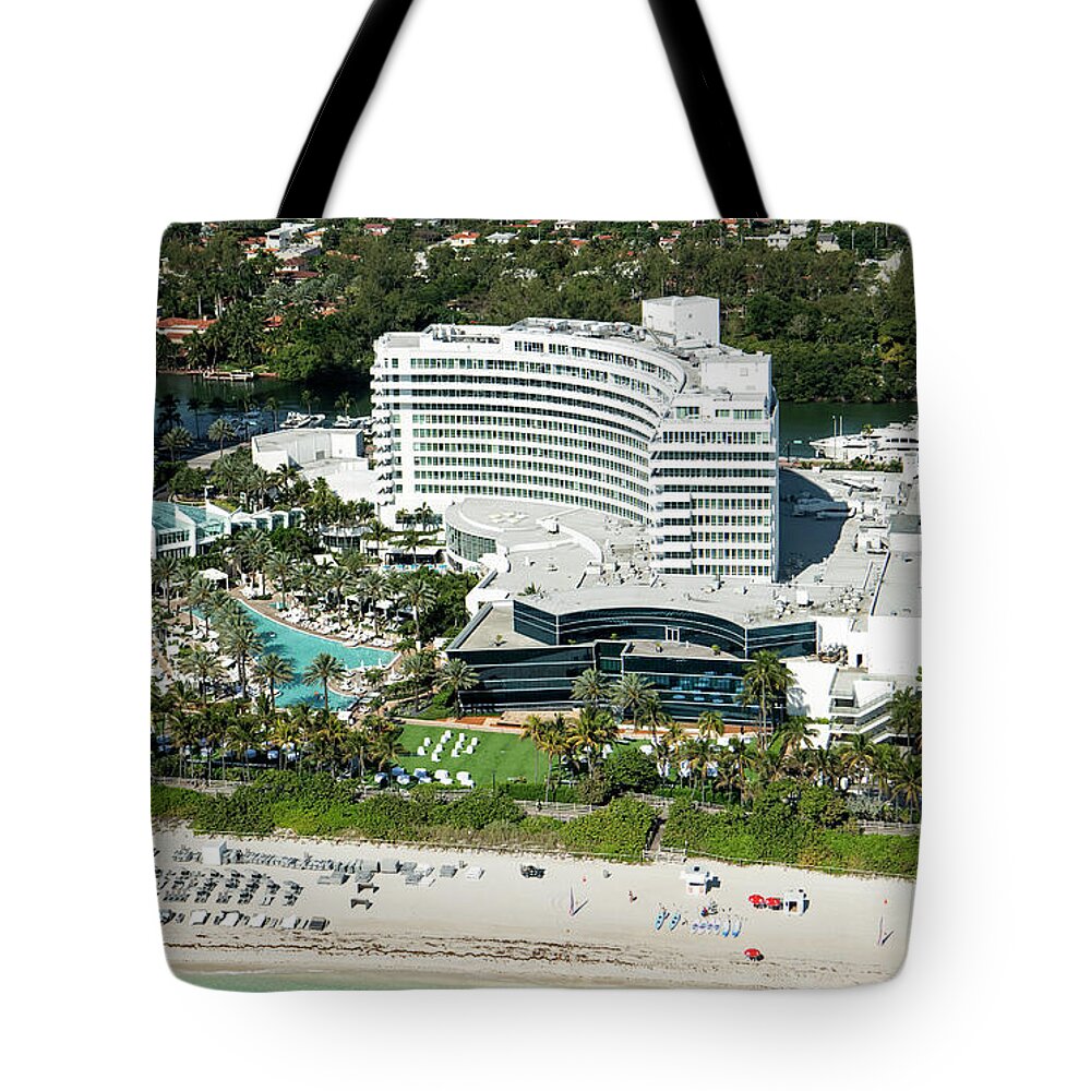 Fontainebleau Miami Beach Tote Bag featuring the photograph Fontainebleau Miami Beach Aerial by David Oppenheimer