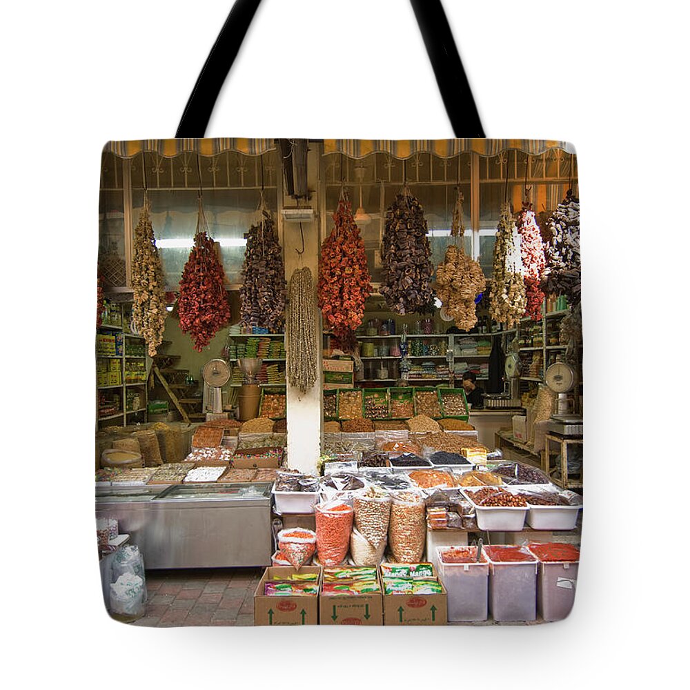 Hanging Tote Bag featuring the photograph Food Shop At Boursch Hammoud by Maremagnum
