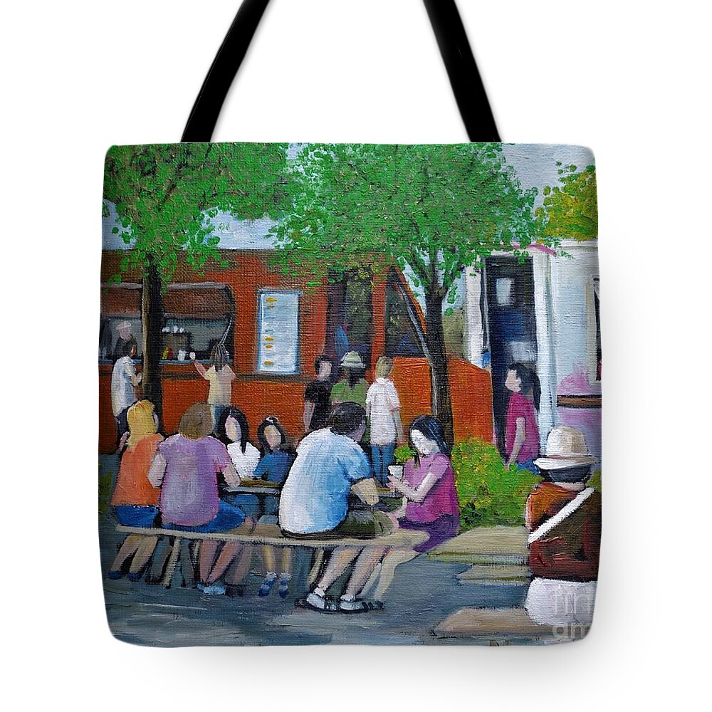Food Trucks Tote Bag featuring the painting Food Truck Gathering by Reb Frost