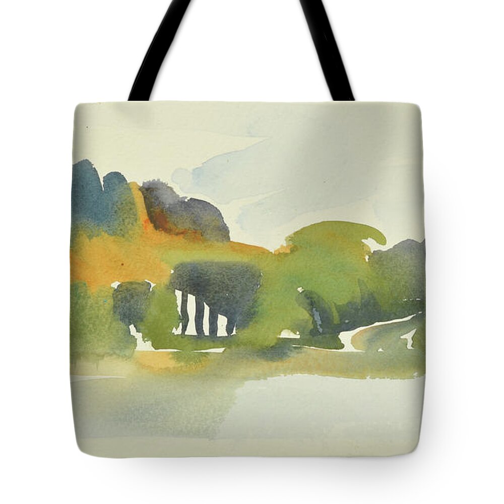 Sweden Tote Bag featuring the painting Forest fringe in autumn colors_0026_up to 65x120cm on canvas by Marica Ohlsson