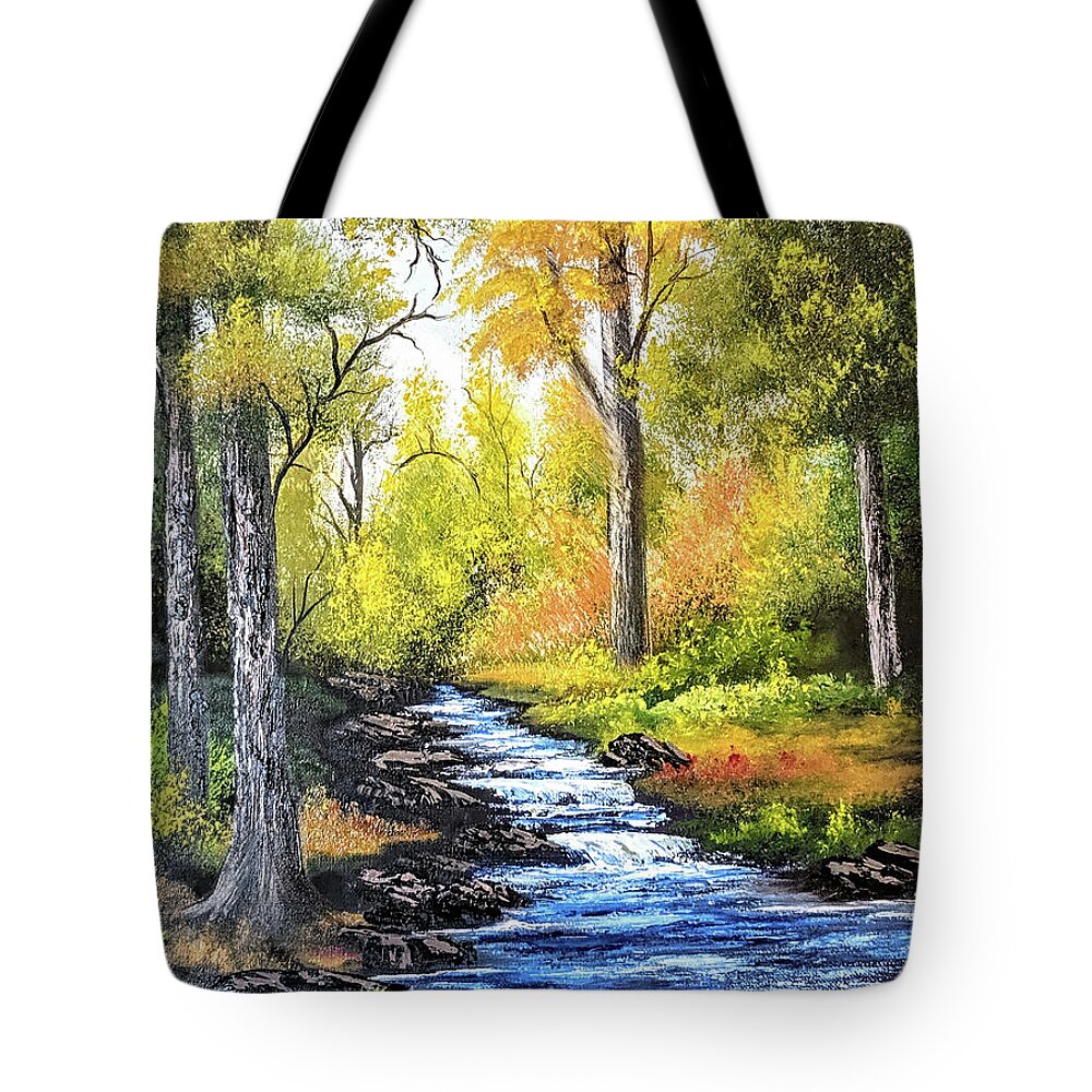 Landscape Tote Bag featuring the painting Forest River by Teri Lindley
