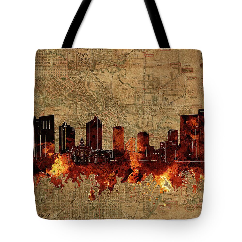 Fort Worth Tote Bag featuring the digital art Fort Worth Skyline Vintage 2 by Bekim M