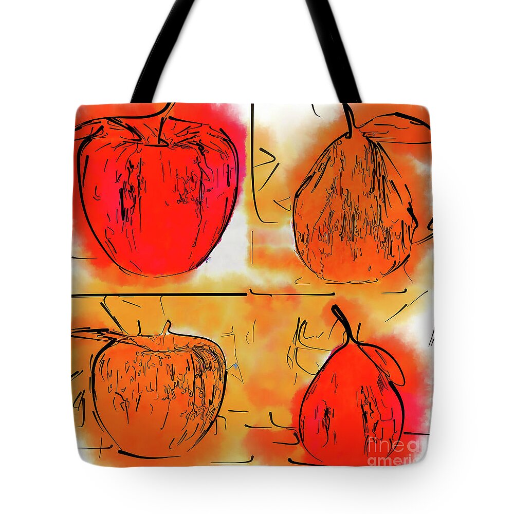 Abstract Tote Bag featuring the digital art Four Corners Of Apples And Pears by Kirt Tisdale