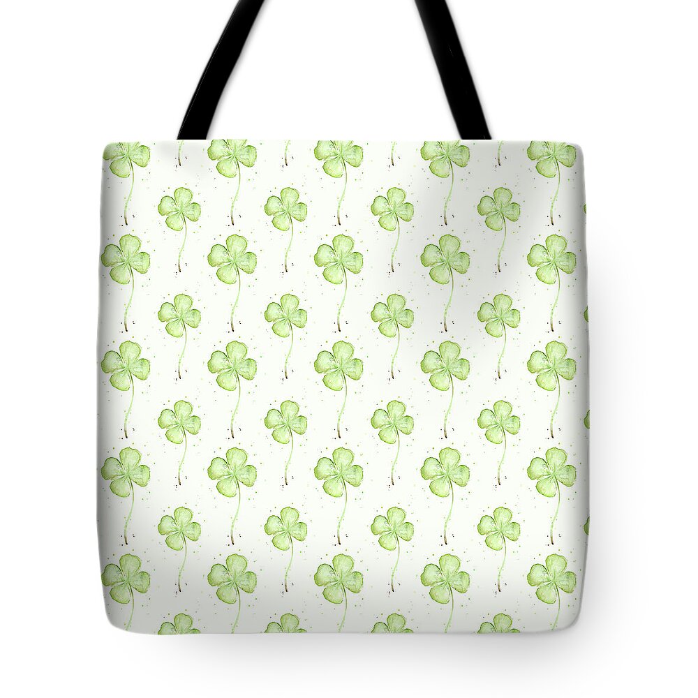 Lucky Tote Bag featuring the painting Four Leaf Clover Lucky Charm Pattern by Olga Shvartsur