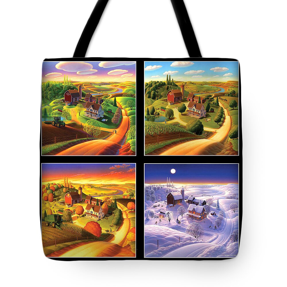 Four Seasons Tote Bag featuring the painting Four Seasons Squared/black by Robin Moline