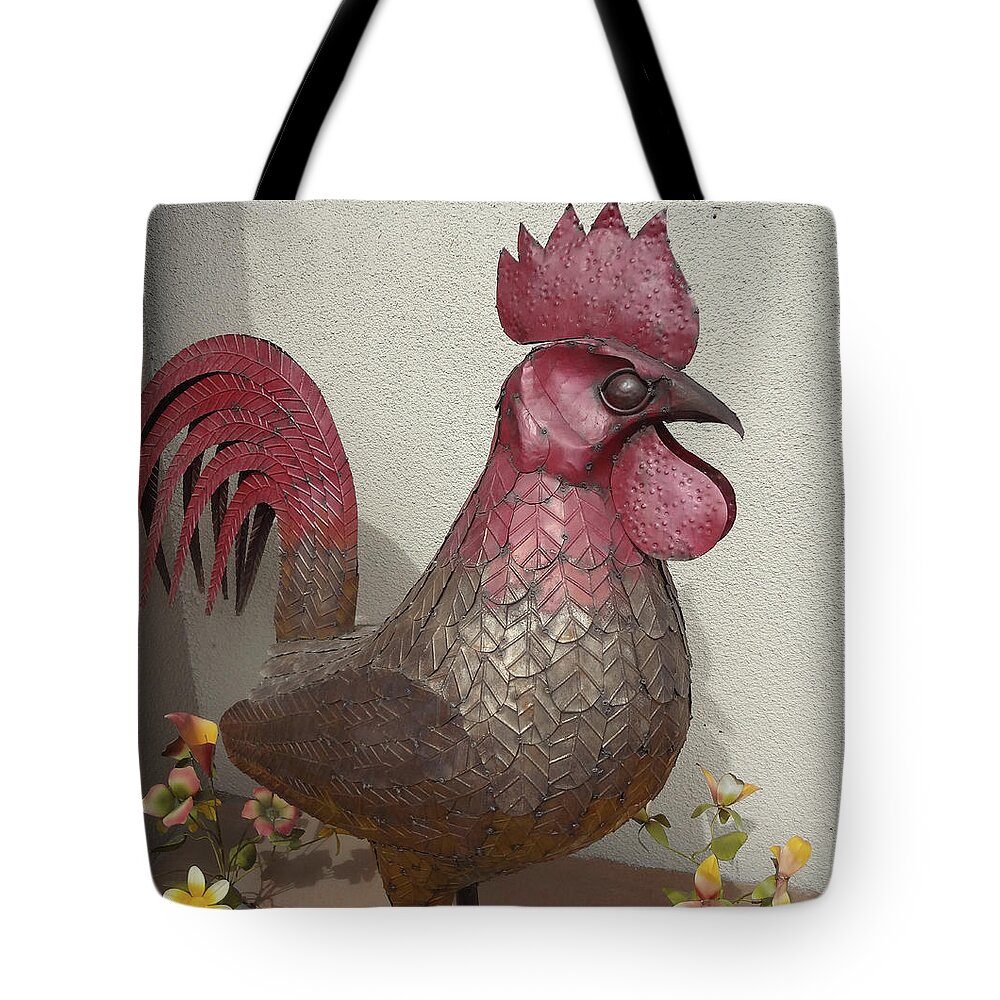 Fowl Tote Bag featuring the photograph Fowl Metal Sculpture by Bruce IORIO