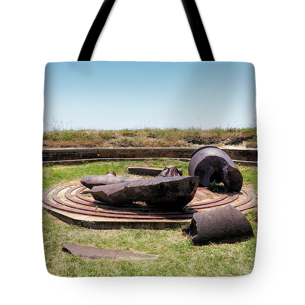 Rodman Tote Bag featuring the photograph Fragments from a Rodman Cannon by Susan Rissi Tregoning