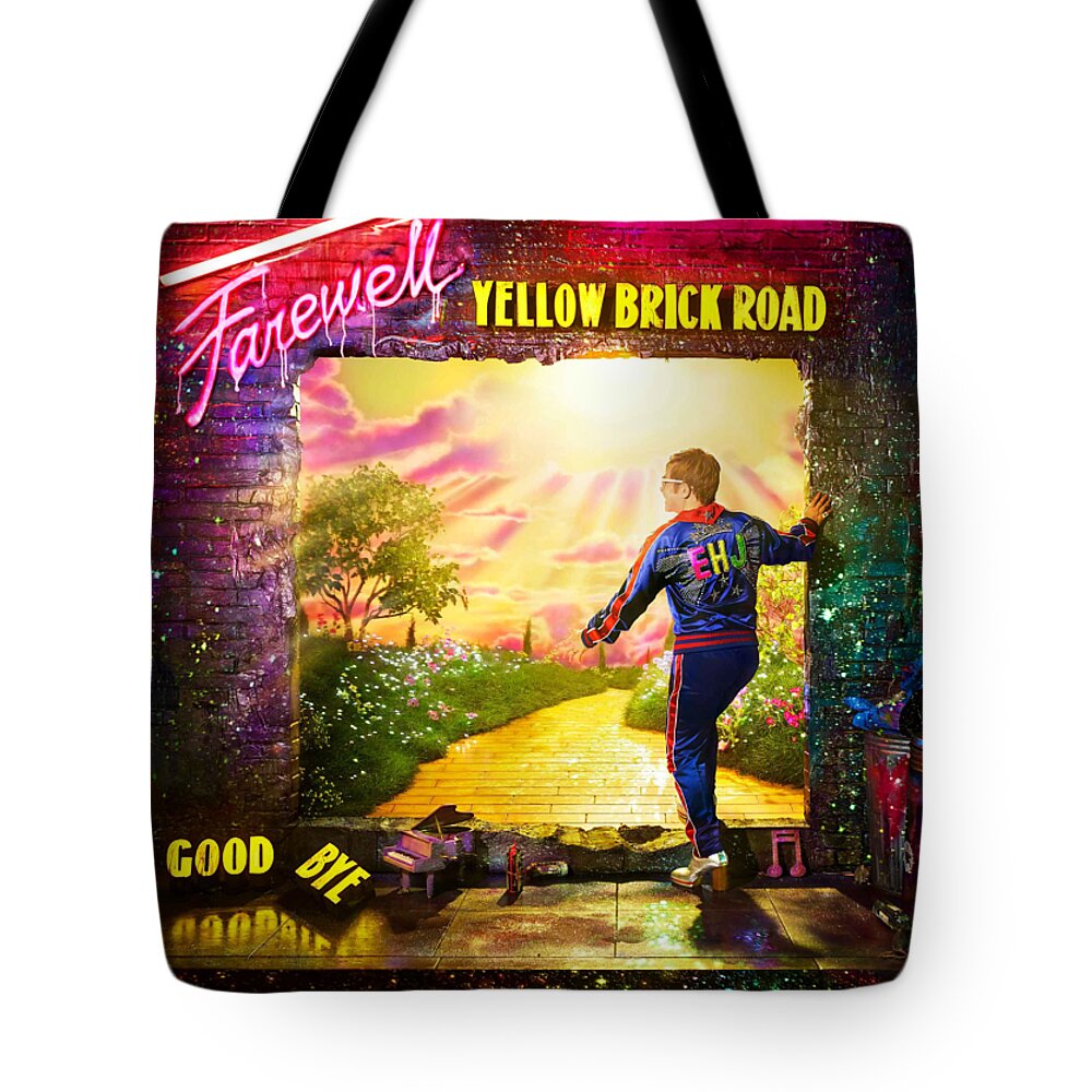 Frame Tote Bag featuring the digital art Frame Print Elton John Farewell Yellow Brick Road Tour Iy03 by Indah Yose