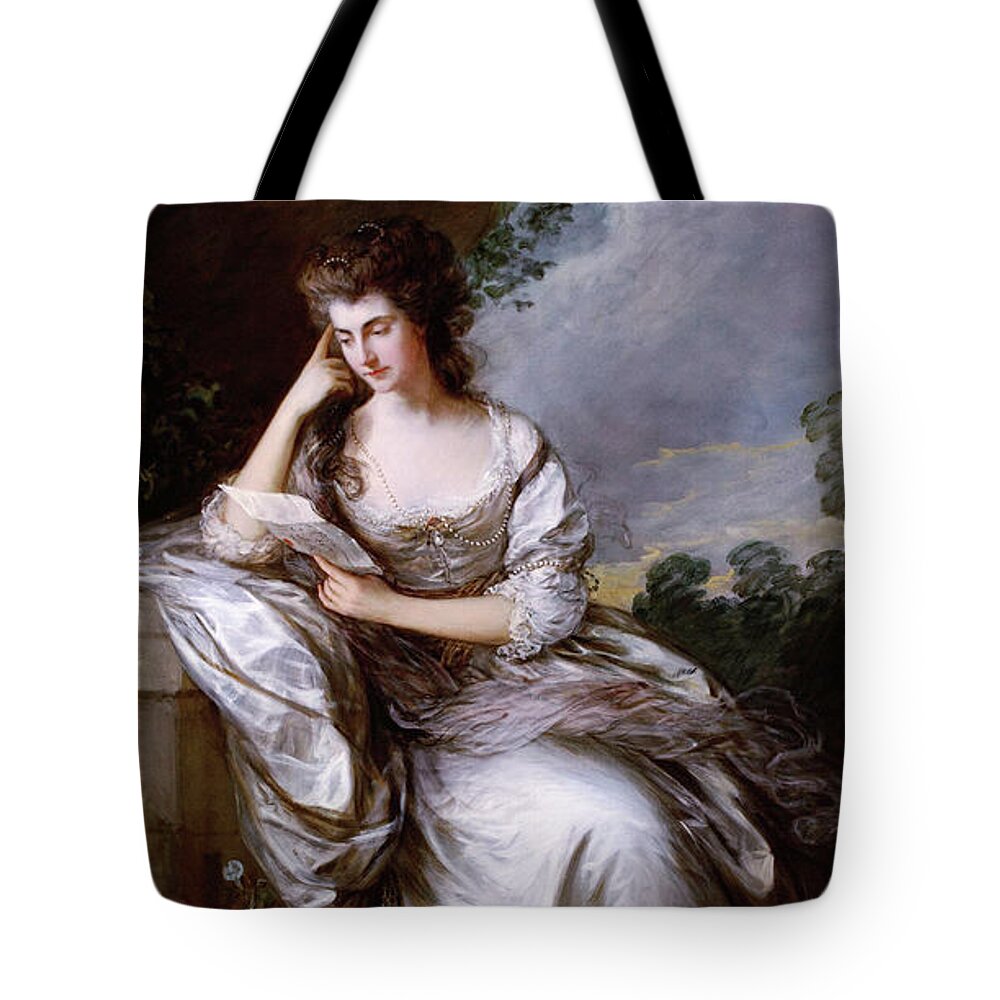 Frances Browne Tote Bag featuring the painting Frances Browne by Thomas Gainsborough by Rolando Burbon