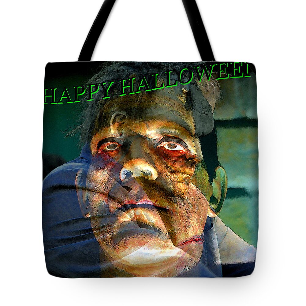Frankenstein Tote Bag featuring the mixed media Frank N. Stein custom card by David Lee Thompson