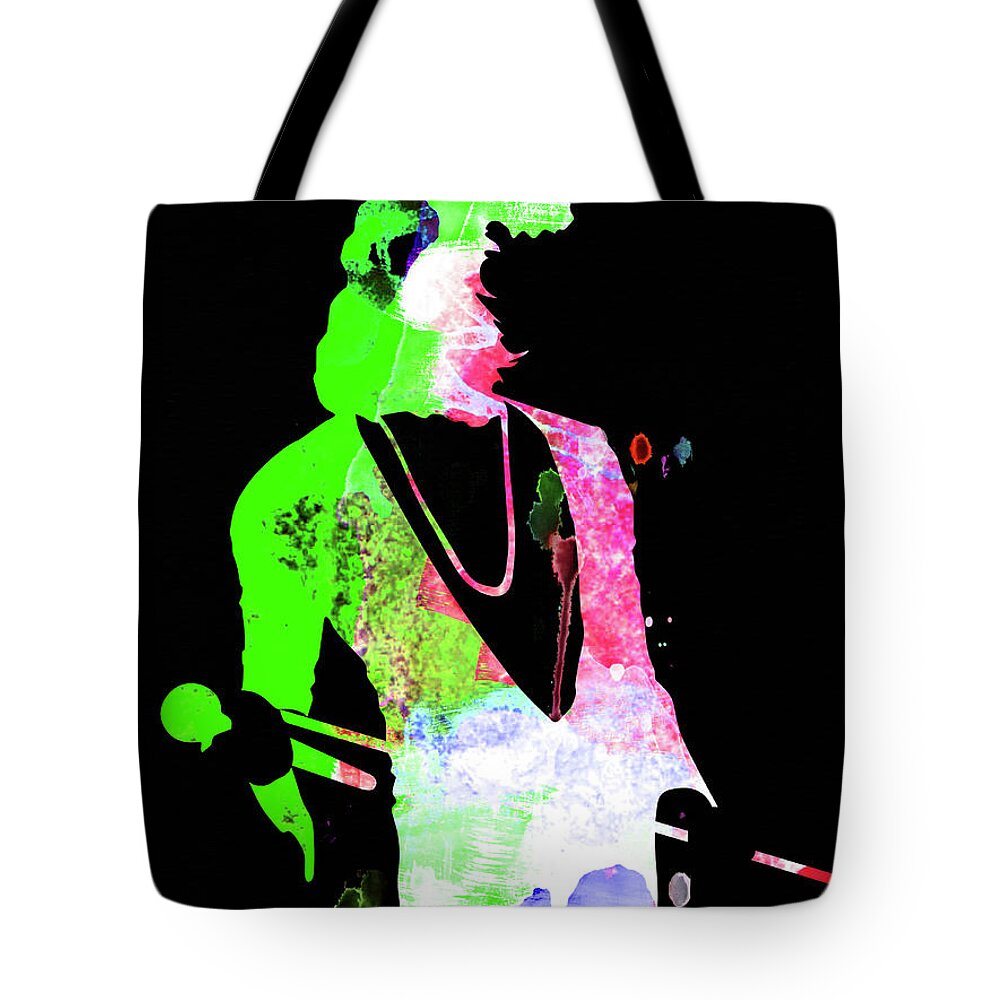 Freddie Mercury Tote Bag featuring the mixed media Freddie Watercolor II by Naxart Studio