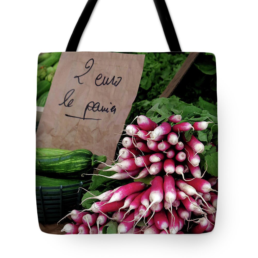Radishes Tote Bag featuring the photograph French Farmer's Market by Terri Brewster