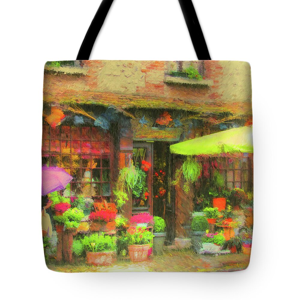 Flowers Tote Bag featuring the painting French Flower Shop by Joel Smith
