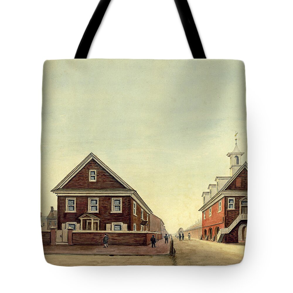 William Breton Tote Bag featuring the drawing Friends Meeting House and Old Courthouse by William Breton
