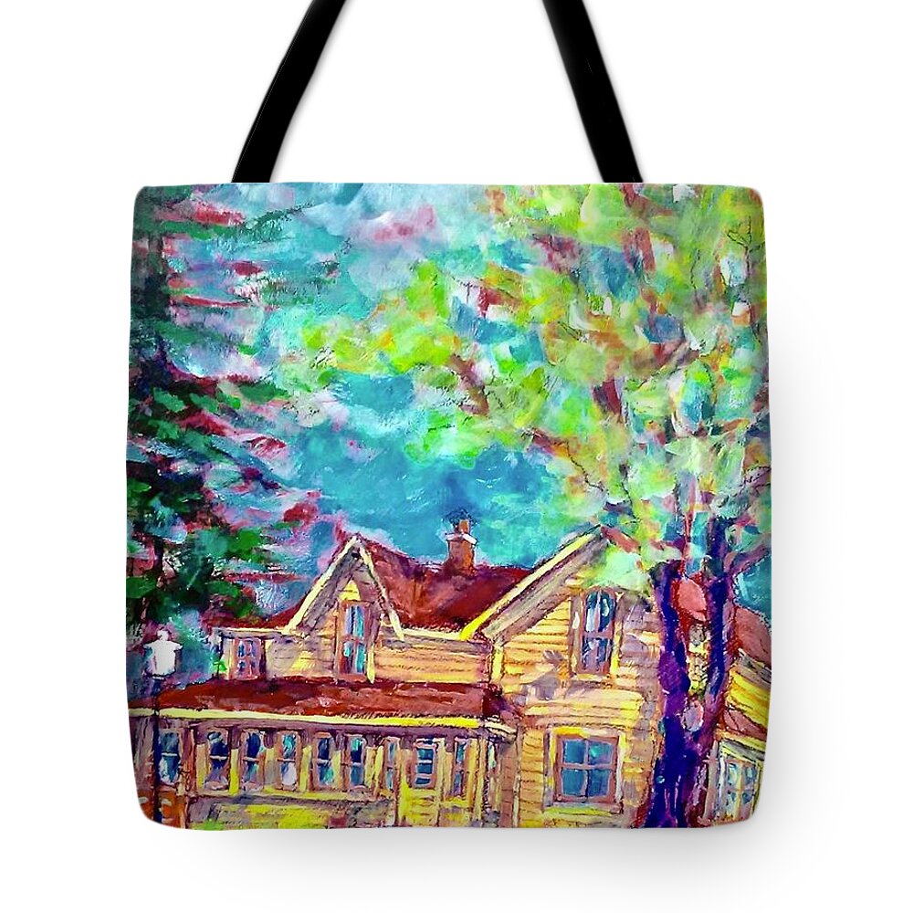 Painting Tote Bag featuring the painting Front Yard View by Les Leffingwell