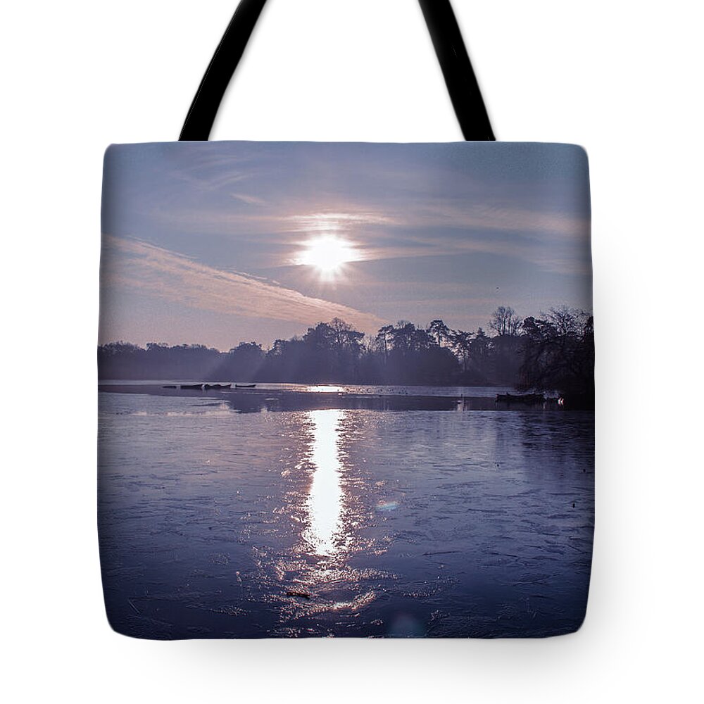 Lake Tote Bag featuring the photograph Frozen by Claire Lowe