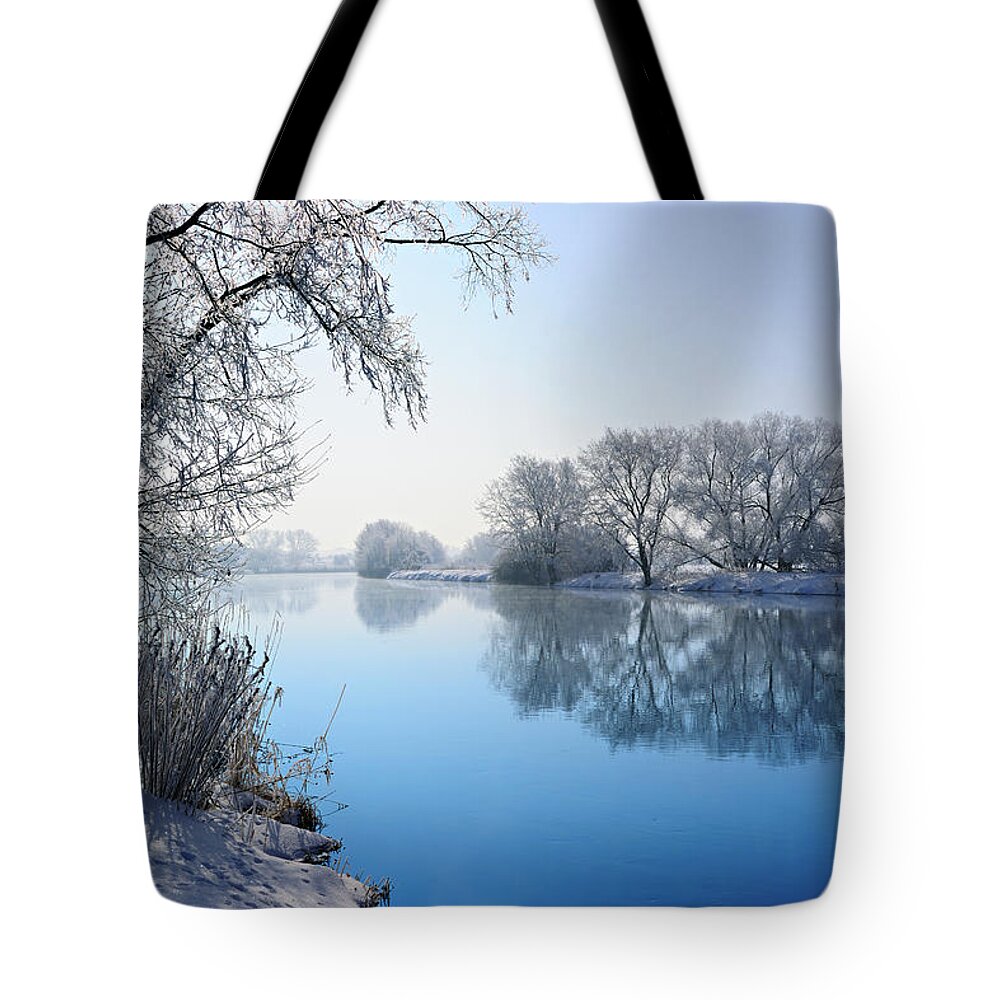 Snow Tote Bag featuring the photograph Frozen Winter Landscape With Trees by Avtg
