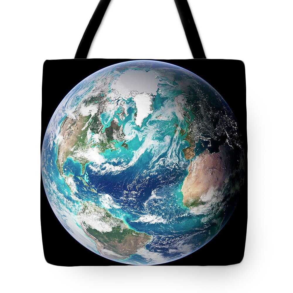 Topography Tote Bag featuring the digital art Full Earth, Close-up by Science Photo Library - Nasa Earth Observatory