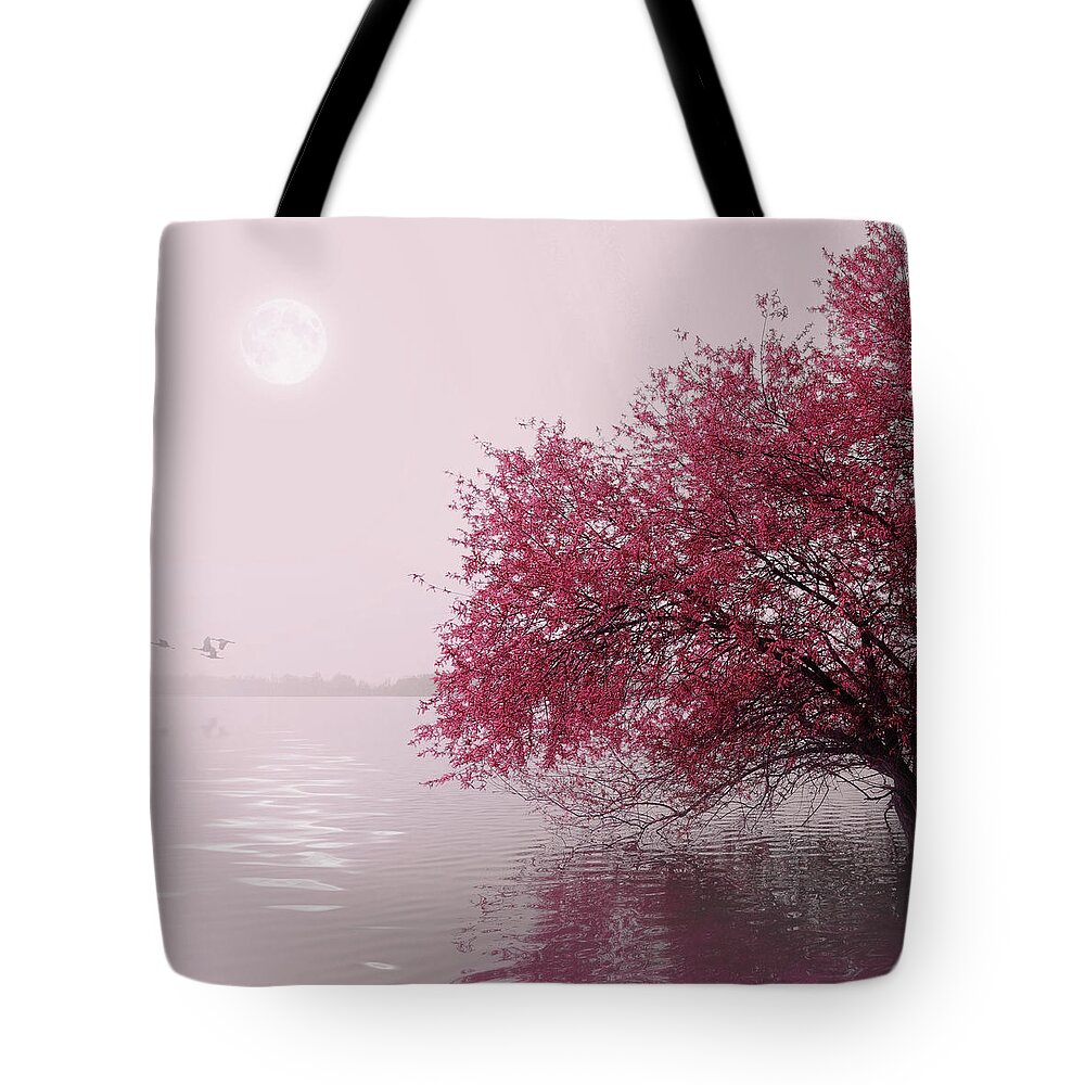 Outdoors Tote Bag featuring the photograph Full Moon On The Lake by Philippe Sainte-laudy Photography
