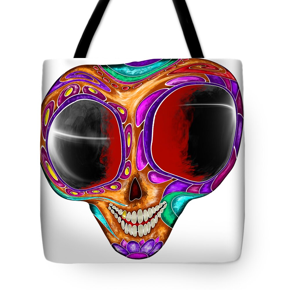 Alien Tote Bag featuring the painting Funny Alien Scull by Patricia Piotrak