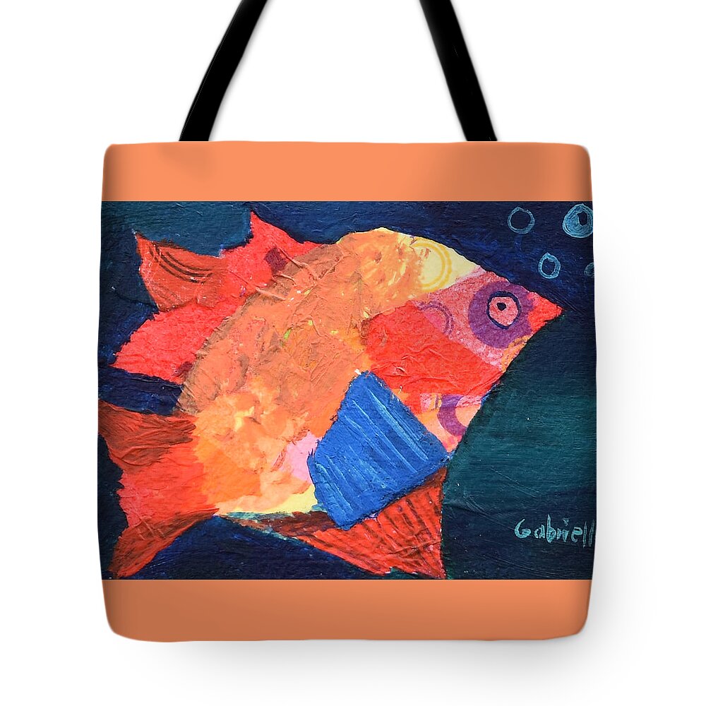 Fish Tote Bag featuring the mixed media Funny Fish by Gabrielle Munoz