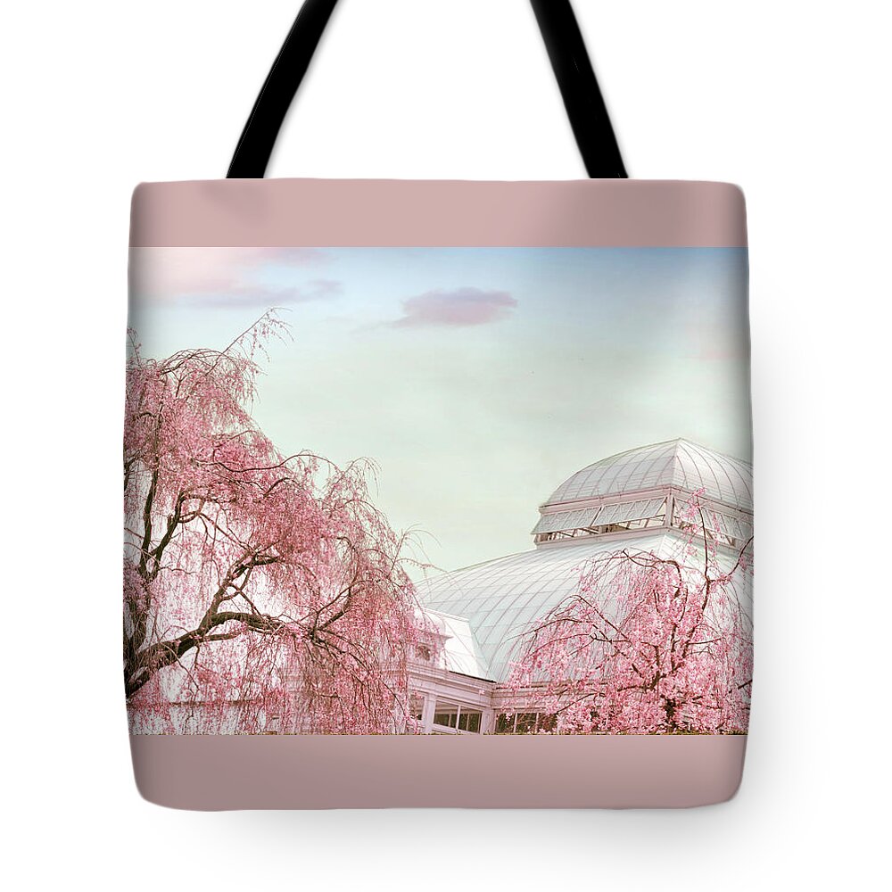 Cherry Trees Tote Bag featuring the photograph Weeping Cherry Tree Tops by Jessica Jenney